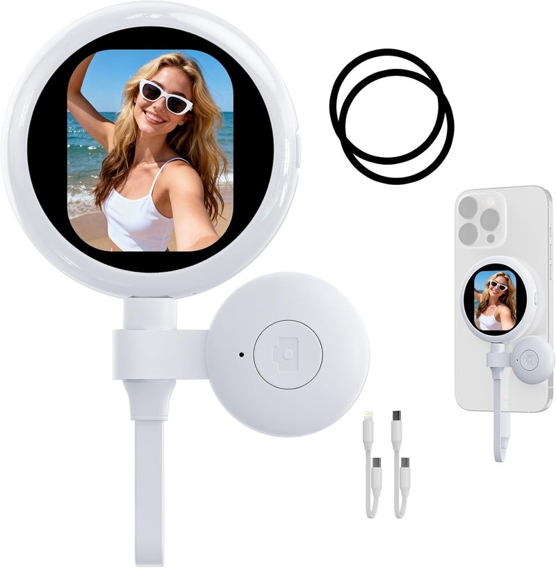 Fussion Plug-and-Play Vlog Selfie Monitor Screen iPhone, Lightweight Back Camera Monitor with Remote, 60fps Magnetic Selfie Screen for Rear Camera Selfies, Vlogging, Only Compatible with iPhone - Off White - Image 1
